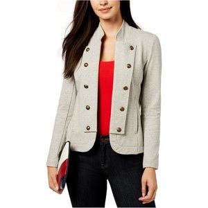 Tommy Hilfiger Gray Military Band Stand-up Collard Open Front Jacket